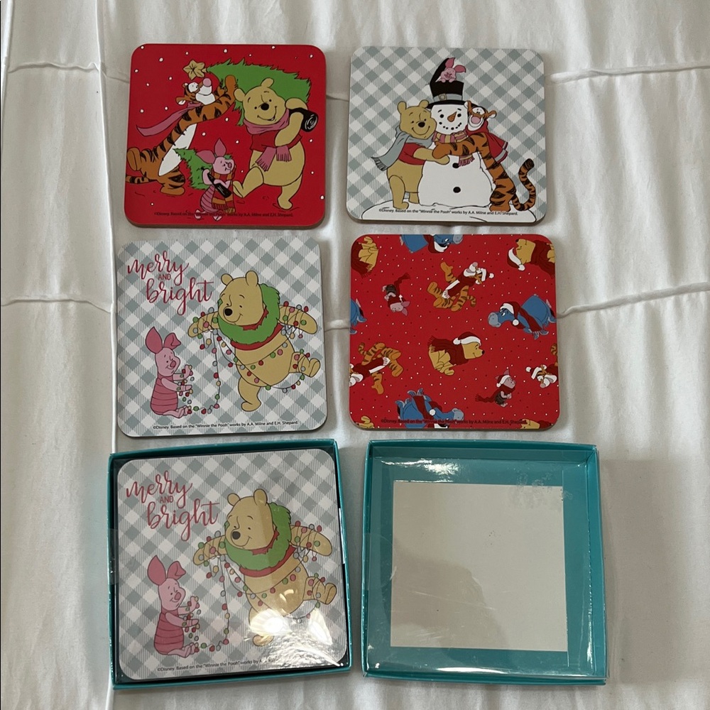 Disney Festive Winnie the Pooh and Piglet Coaster Sets (8 total) NWT